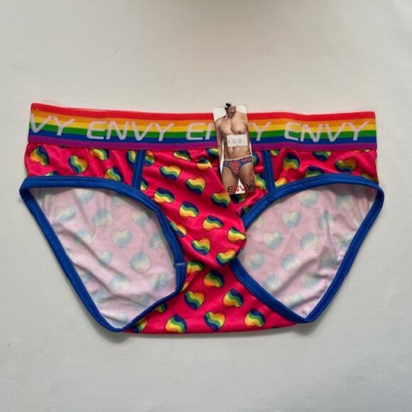 ENVY Size "S/M" Rainbow Hearts PRIDE Briefs - Fuchsia/Blue/PRIDE Colors - Picture 4 of 7